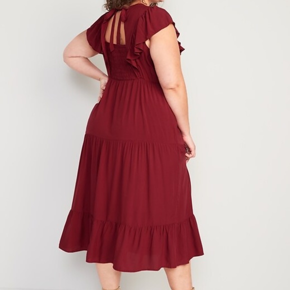 Fit & Flare Flutter-Sleeve Tiered Smocked Midi Dress - Picture 3 of 3